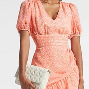 Express | Printed Ruffle Wrap Puff Sleeve Dress
